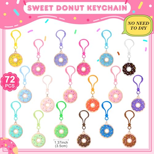 Jadive 72 Pcs Sweet Donut Party Favors Keychain Doughnut Theme Birthday Party Decorations Pendant Ornament for Christmas Boy Girl Gift Souvenirs Reward Treat Goodie Bag Fillers 18 Colors - Image 5