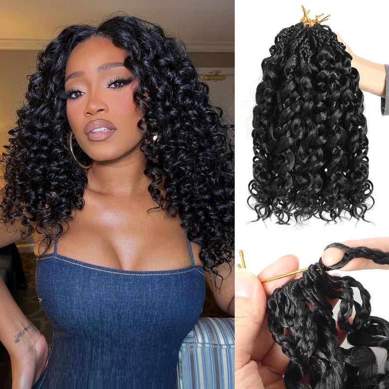 Datanala GoGo Curl Crochet Hair 14 Inch Water Wave Crochet Hair 8 Packs Long Beach Pre Looped Curl Crochet Braiding Hair Synthetic Extensions For Women 1B 14 Inch8packs