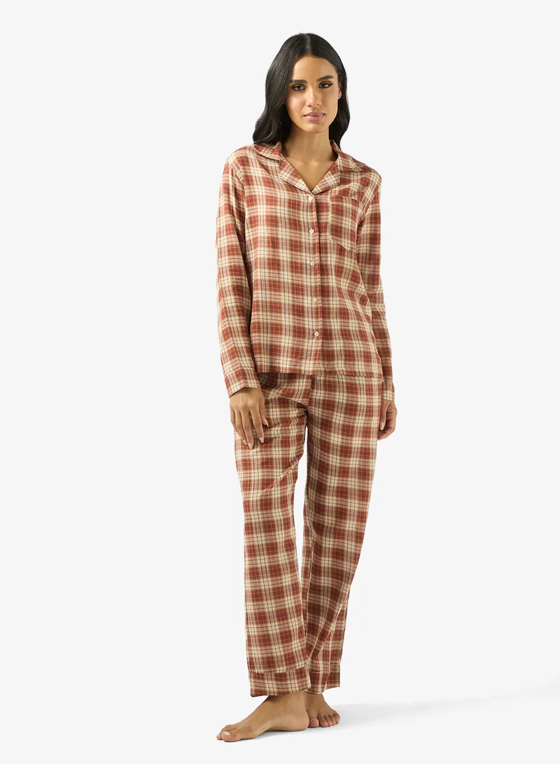Ginger Cotton Plaid Relaxed Fit Shirt & Pyjama Set
