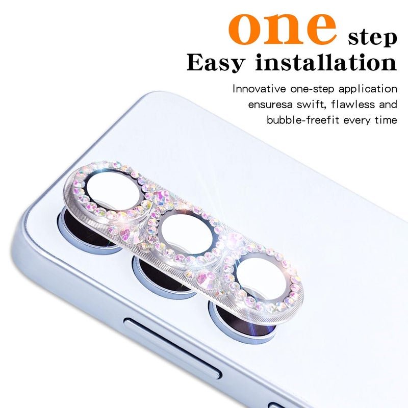 Cavdycidy Bling Diamond Camera Lens Protector Compatible with Samsung Galaxy S25 Ultra, Metal Glitter Gem Camera Coverï¼Œ9H Tempered Glass lens full Screen Sparkle Rhinestone Protector - Image 4