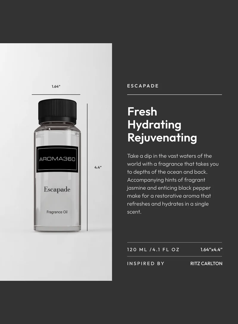 AROMA360 Escapade Fragrance Oil Blend - Hotel Inspired for Luxury Essential Oil Diffusers - Aromatherapy Scent Diffuser Oil - Ozone, Jasmine, and Black Pepper