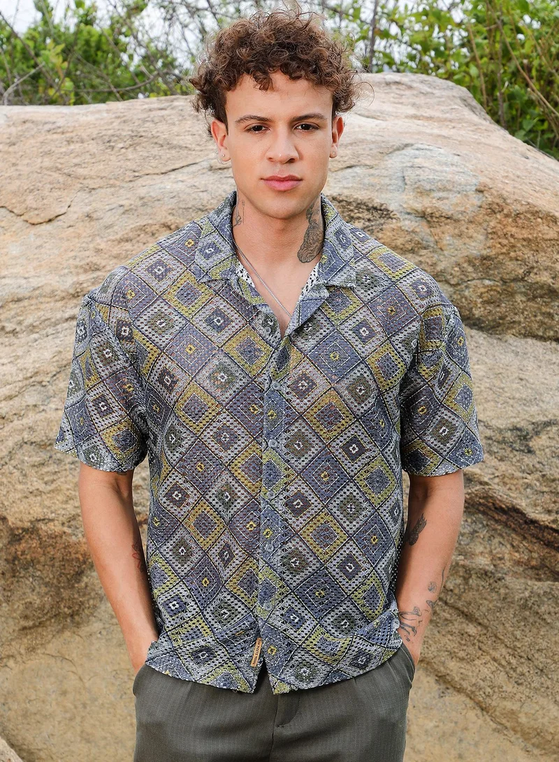 كامبوس سوترا قميص أوفر سايز بنقوش هندسية