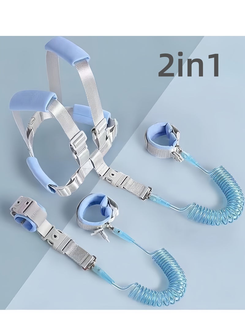 2 in 1 Toddler Leash,Kids Walking Leash,Outdoor Safety Anti Lost Wrist Link,Baby Harness backpack traction belt,Reflective Anti-Loss Wrist Strap For Children,6.6 feet, 2 meters(Blue)  - Image 2
