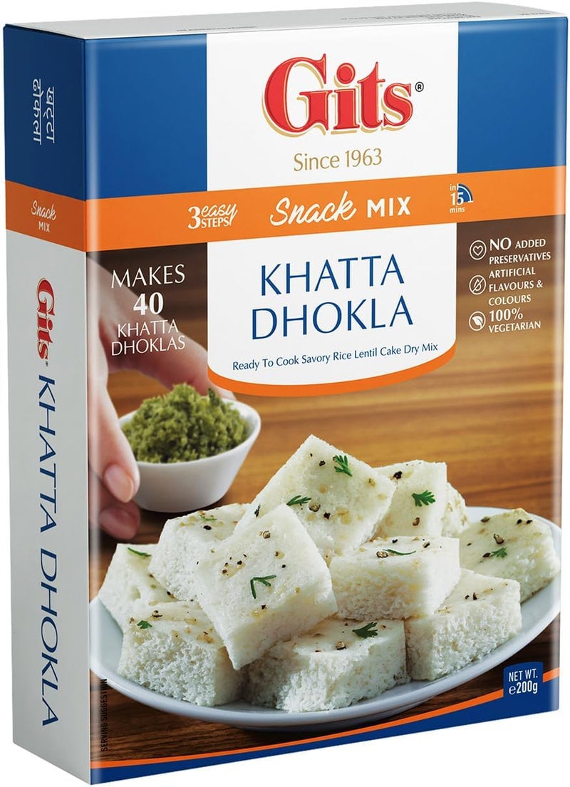 Gits Khatta Dhokla Mix - Ready to Cook Savory Rice Lentil Cake Dry Mix, 200g - Image 1