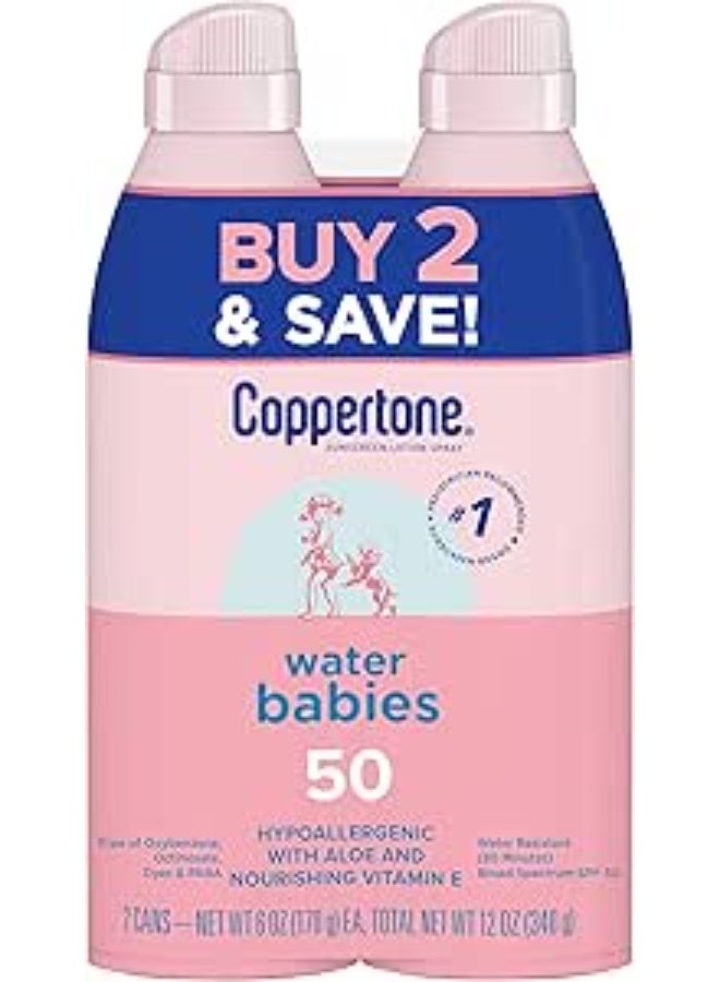 WaterBABIES Sunscreen Quick Cover Lotion Spray Broad Spectrum SPF 50, Twin Pack (6 Fluid Ounces Per Bottle)