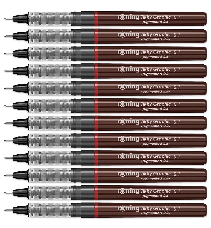 Rotring 12 Tikky Graphic Fineliner Pens Set Professional Drawing Pens Ideal for Precise Sketching Long Life Drawings & Illustration Black Waterproof Ink - Image 1
