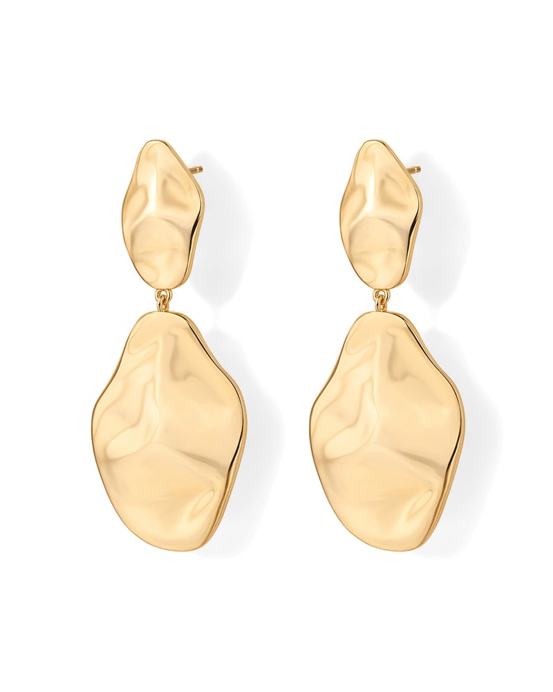 PAVOI 14K Yellow Gold Plated 925 Sterling Silver Posts Teardrop Statement Dangle Earrings | Lightweight Hammered Drop Dangle Earrings for Women - Image 3