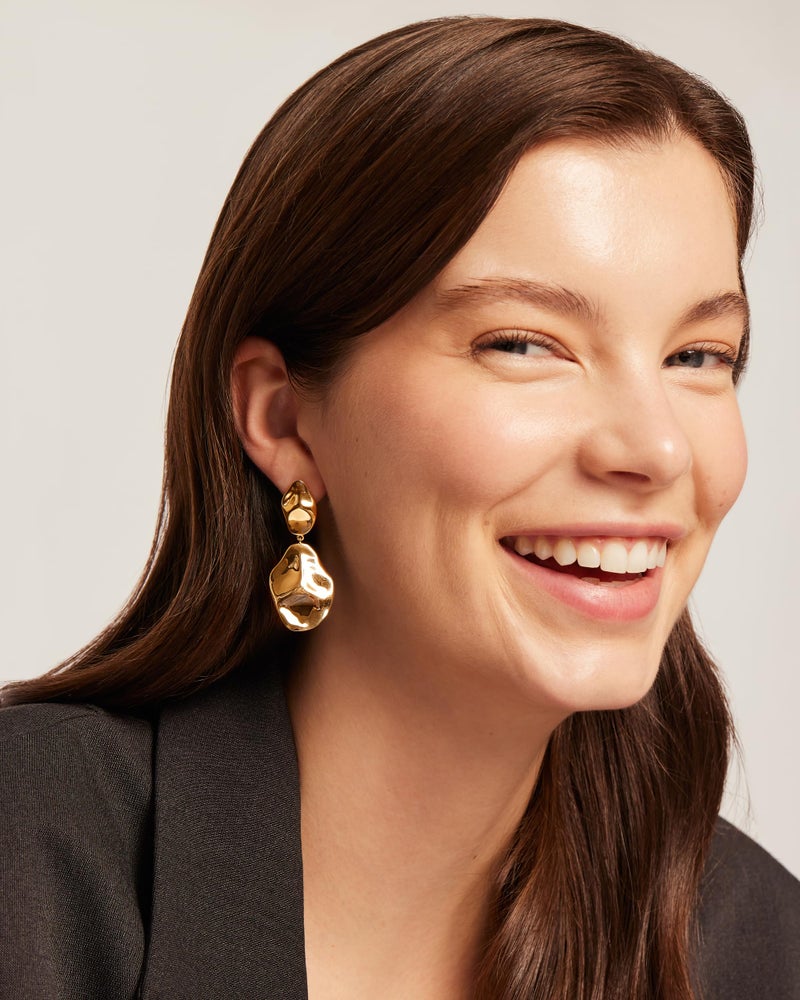 PAVOI 14K Yellow Gold Plated 925 Sterling Silver Posts Teardrop Statement Dangle Earrings | Lightweight Hammered Drop Dangle Earrings for Women - Image 4