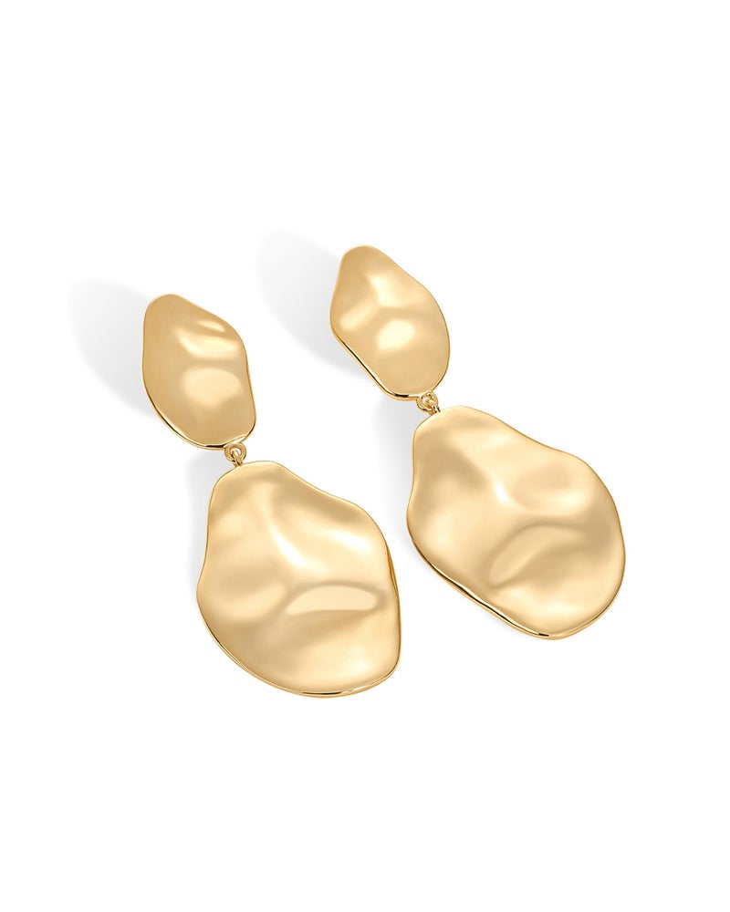 PAVOI 14K Yellow Gold Plated 925 Sterling Silver Posts Teardrop Statement Dangle Earrings | Lightweight Hammered Drop Dangle Earrings for Women - Image 5