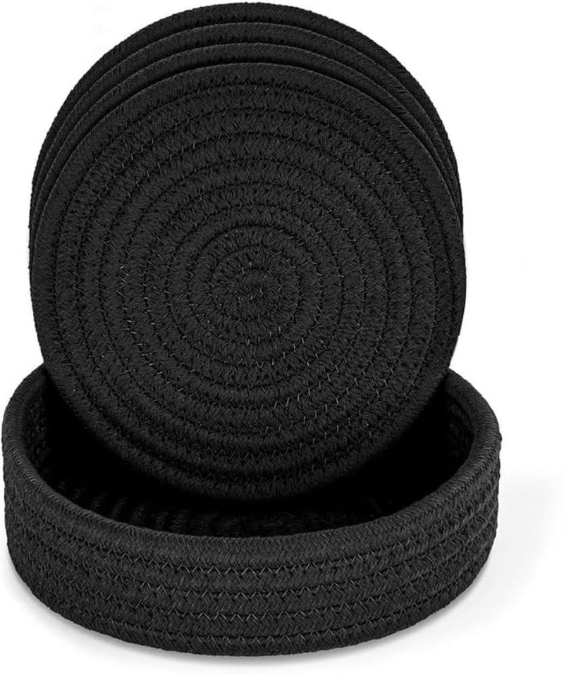 GRATIFY Mansa for Hot Dishes, Pots and Pans, Hot Pads with Storage Basket, Pot Holders for Kitchen, Heat Resistant Mat Protect Counter Home Essentials, Farmhouse Decor (Pack of 4 with Cover) Black - Image 1