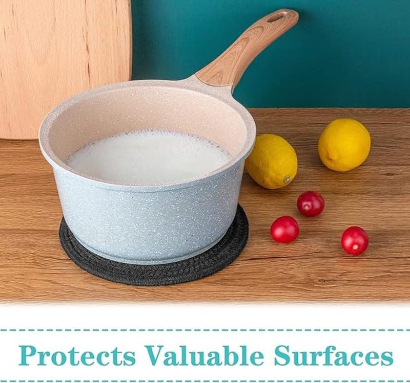 GRATIFY Mansa for Hot Dishes, Pots and Pans, Hot Pads with Storage Basket, Pot Holders for Kitchen, Heat Resistant Mat Protect Counter Home Essentials, Farmhouse Decor (Pack of 4 with Cover) Black - Image 2