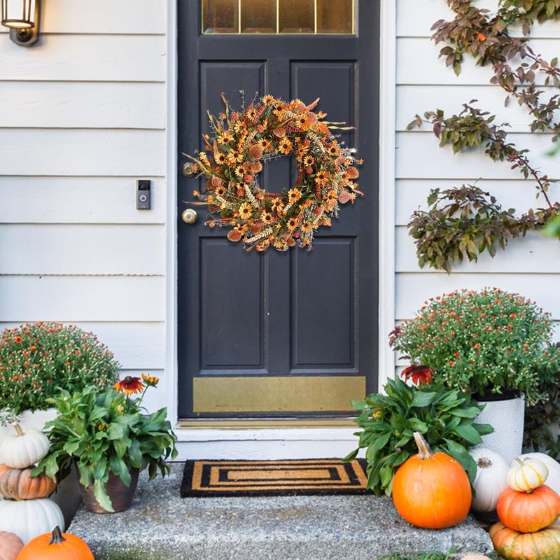 Bibelot Fall Front Door Wreath, 22" Artificial Floral with Colorful Daisies and Autumn Foliage - Orange for Wall, Window and Thanksgiving Decor - Image 5
