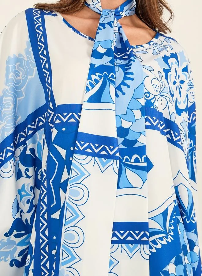 Take Two Take Two Printed Batwing Sleeve Kaftan Dress with Tassel Detail