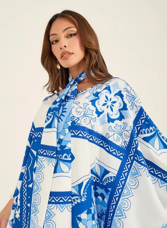 Take Two Take Two Printed Batwing Sleeve Kaftan Dress with Tassel Detail