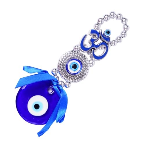 DT DECTONE Metal Om Design Evil Eye With Blue Pendant Decoration | Lucky Om Hanging Ornament Amulet For Car, Home And Office For Protection And Blessing (Blue, 1 Om) - Image 1