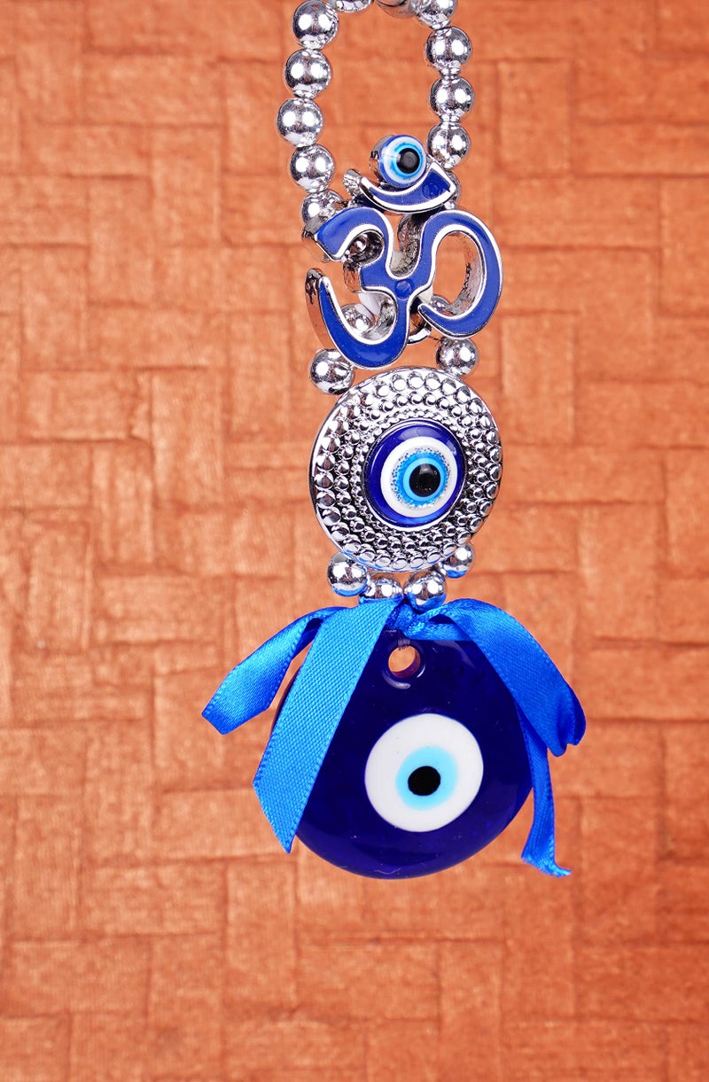 DT DECTONE Metal Om Design Evil Eye With Blue Pendant Decoration | Lucky Om Hanging Ornament Amulet For Car, Home And Office For Protection And Blessing (Blue, 1 Om) - Image 4