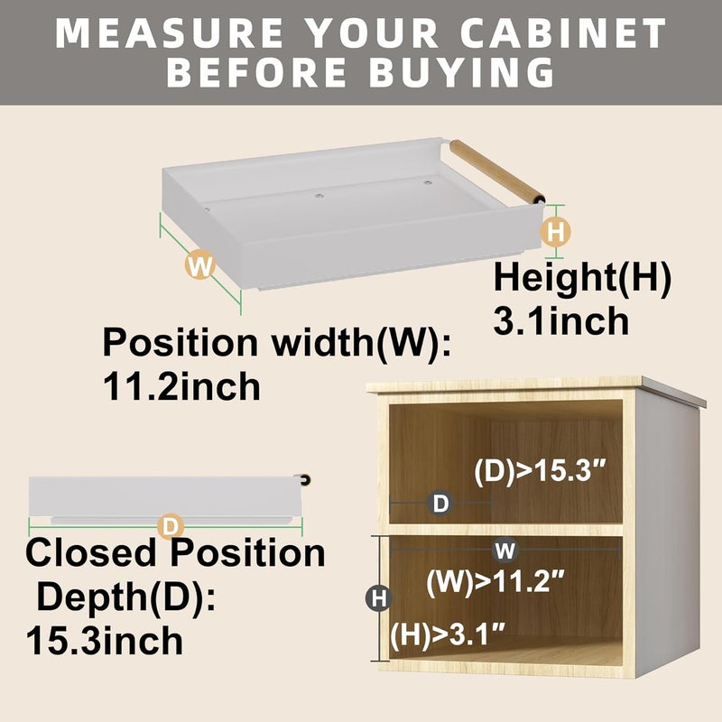 Upesitom Modern White Cabinet Organizer, 15.3'' Deep Expandable Slide Out, Kitchen, Pantry, Bathroom, Under Sink - Image 2