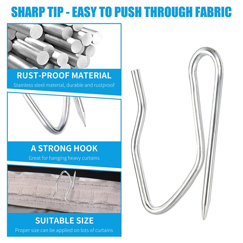 Sopito Curtain Hooks, Sopito 58pcs 1.2 Inches Metal Drapery Pin and Hook for Door Window Shower Curtain, Silver White - Image 3