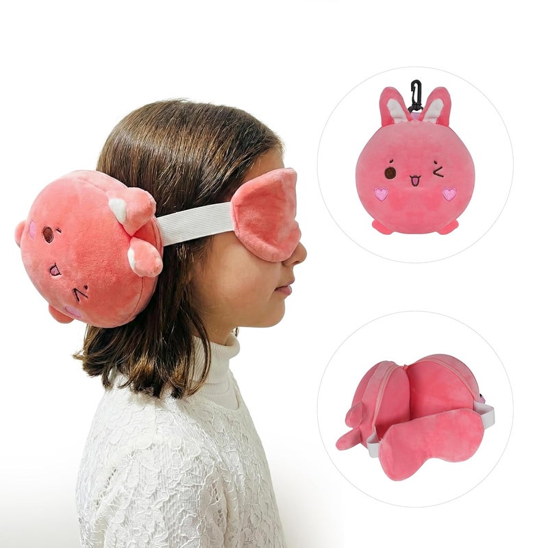 VEA Kids Bunny Pillow with Eye Mask (Pink) - Image 2