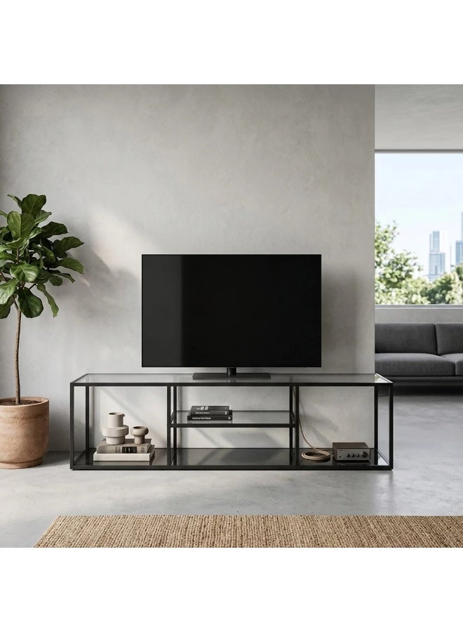 AL Hadaya Mall Black Classic Design Glass Plasma TV Stand, 180x40x50cm - Image 1