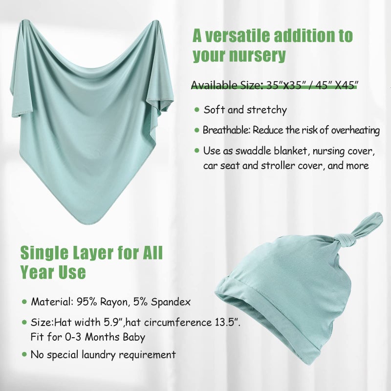 iEvolve Cotton Knitted Baby Swaddle Blanket with Hat Headband Set Newborn Swaddle Wrap Receiving Blankets for Baby Girl Boy 35" x 35"(LightGreen) - Image 5