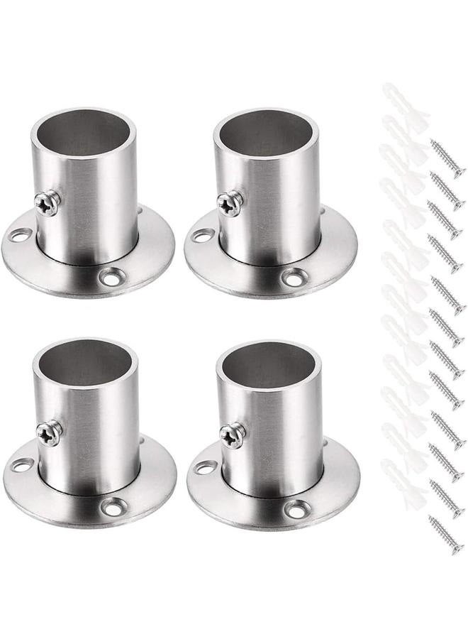 4 Packs Stainless Steel Pole Sockets Flange Rod Holder, Wall Mount Pipe Bracket with Screws(Fit 26mm / 1'') (Silver Tone) - Image 1