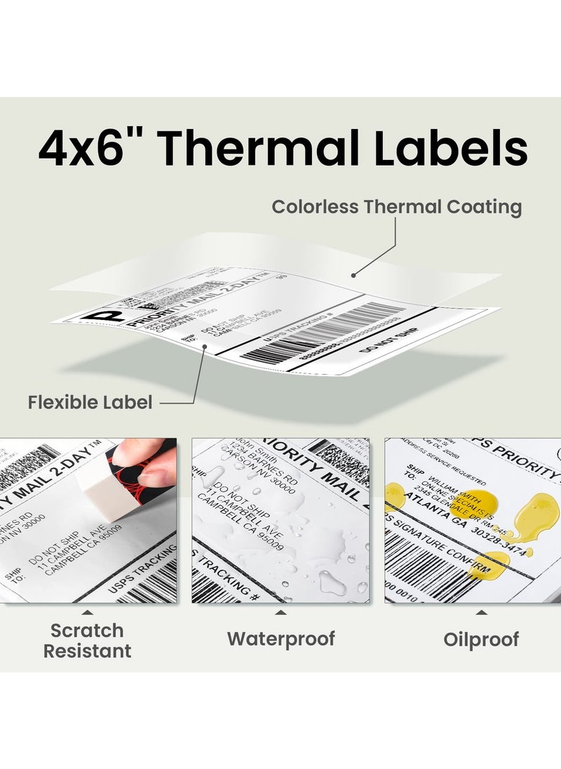 phomemo - 4x6 Thermal Direct Shipping Label, 4''x 6'' Fan-Fold Labels, Compatible with Rollo, MUNBYN, Zebra, Fargo Label Printer, 1 Pack of 100 Labels (White) - Image 1