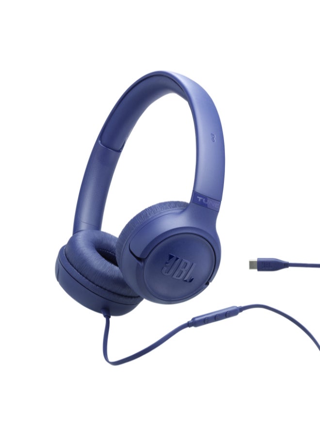 JBL Tune 530C USB-C Wired On-Ear Headphones with Hi-Res Audio, Pure Bass Sound, 3-Button Mic Remote, Easy EQ Presets, Lightweight Foldable Design, Tangle-Free Flat Cable Blue - Image 1