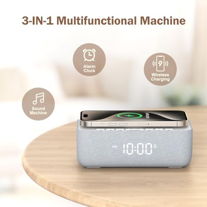 REACHER 15W Fast Wireless Charging Alarm Clock with White Noise Machine  20 High-Fidelity Sleep Sounds  Gradual Wake & Unlimited Snooze  0100% Dimmable Digital Clock for Bedroom & Office - Image 2