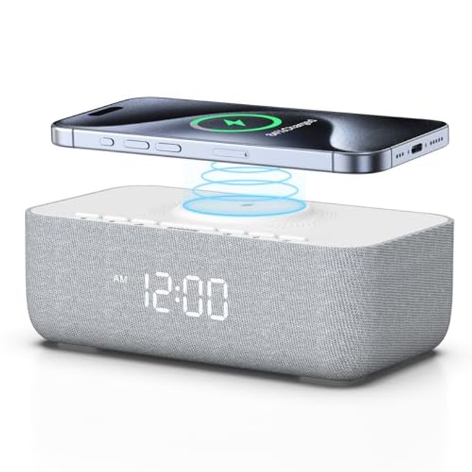 REACHER 15W Fast Wireless Charging Alarm Clock with White Noise Machine  20 High-Fidelity Sleep Sounds  Gradual Wake & Unlimited Snooze  0100% Dimmable Digital Clock for Bedroom & Office - Image 1