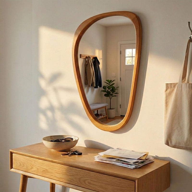 Pocetry Irregular Asymmetrical Wall Mirror 30"Ã—20" with Solid Wood Frame, Organic Mid-Century Modern Decorative Wall Mirror for Bedroom, Bathroom & Entryway - Image 2