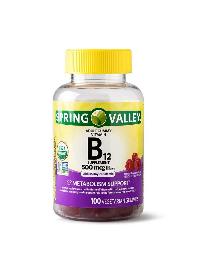SPRING VALLEY فيتامين ب12 جومي للبالغين من سبرينغ فالي، دعم الأيض، نكهة فواكه طبيعية، 100 جومي - Image 1