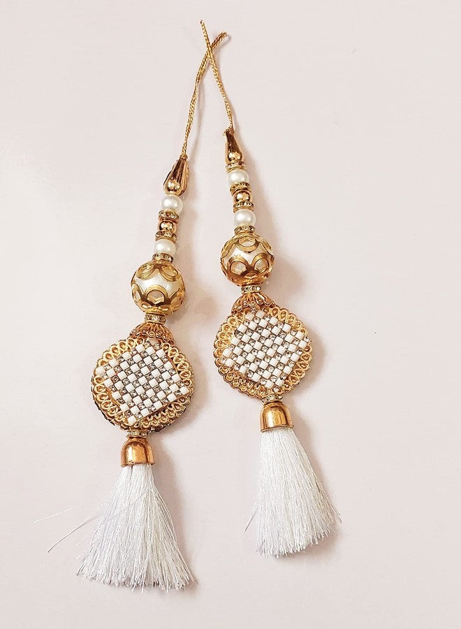 لباس طقم شرابات معلقة بتصميم عرقي نسائي من قطعتين من ليباس فاشن بلوز لاتكان مصنوع يدويًا (أبيض) - Image 1