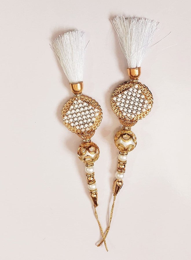 لباس طقم شرابات معلقة بتصميم عرقي نسائي من قطعتين من ليباس فاشن بلوز لاتكان مصنوع يدويًا (أبيض) - Image 3