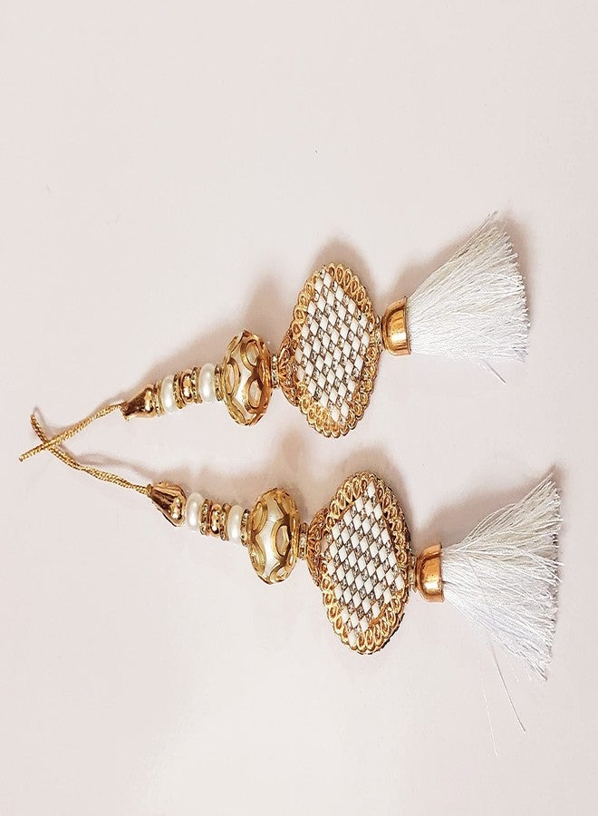 لباس طقم شرابات معلقة بتصميم عرقي نسائي من قطعتين من ليباس فاشن بلوز لاتكان مصنوع يدويًا (أبيض) - Image 4