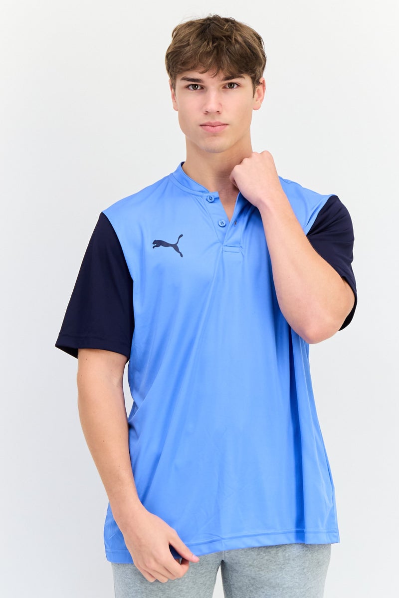 PUMA تي شيرت بولو قصير الأكمام للرجال بياقة ضيقة رياضية، أزرق - Image 1
