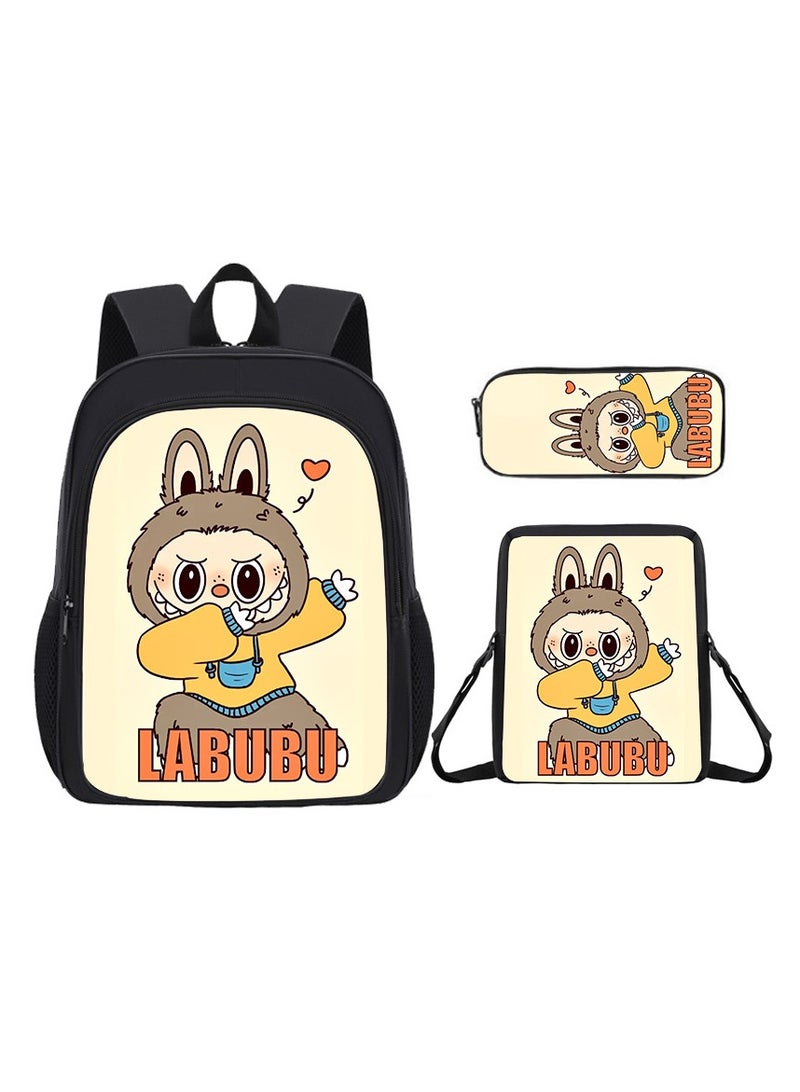 Labubu Student Cartoon Schoolbag Cute Children's Backpack Large Capacity Backpack 34*26*14CM + Lunch Bag 23*19*6CM + Pencil Case 11*24*7CM Three-piece Set - Image 1