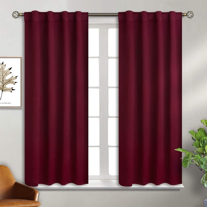 ROD POCKET AND BACK TAB BLACKOUT CURTAINS FOR BEDROOM CHRISTMAS THERMAL INSULATED ROOM DARKENING CURTAINS FOR LIVING ROOM 2 WINDOW CURTAIN PANELS 38 X 54 INCH BURGUNDY RED