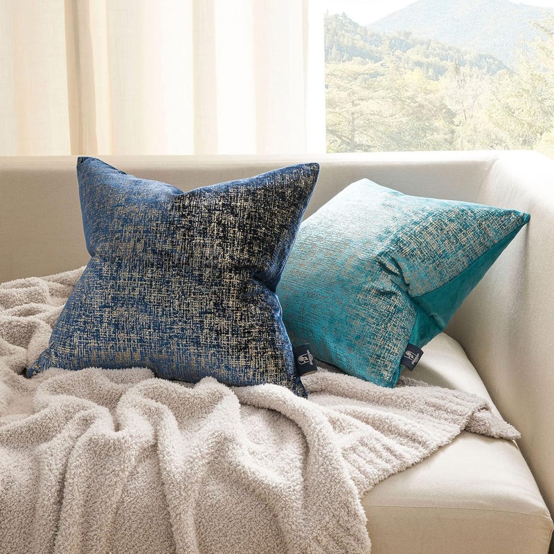 Phantoscope Pack of 2 Sparkling Velvet Geometric-Pattern Throw Decorative Pillow Cover Soft Gold Glitter Square Cushion Cover Pillowcase for Couch Bed and Chair, Navy Blue, 18 x 18 inches, 45 x 45 cm - Image 4