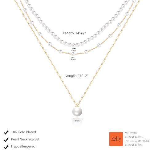Zeffy Layered Gold Pearl Necklaces for Women 14K Gold Plated Dainty Layered Tiny Single Pearl Choker Trendy Cute Gold Necklace Stack Wedding Jewelry Sets for Women Bridesmaid Gifts - Image 5