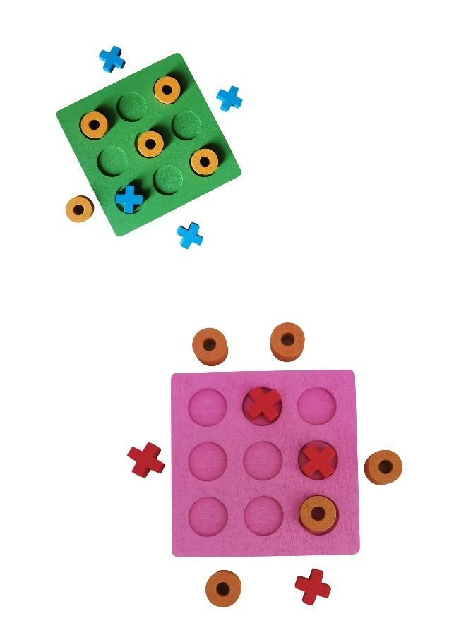 Tic-Tac-Toe Game Toy, Classic Wooden Checkerboard Educational Family Game Toys Set, Portable Children's Indoor Party Game Tabletop Game for Backyard Entertainment - Image 2