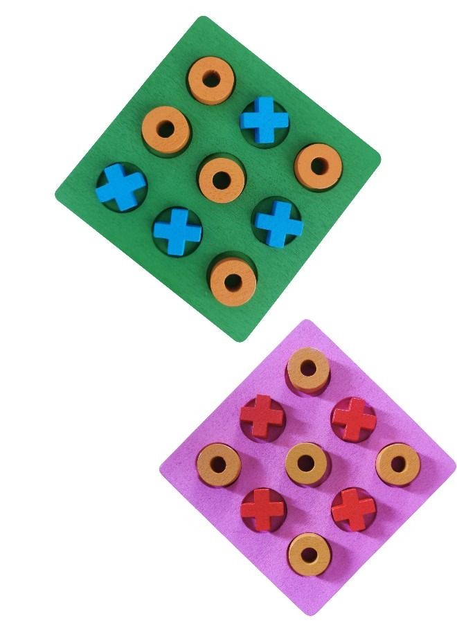 Tic-Tac-Toe Game Toy, Classic Wooden Checkerboard Educational Family Game Toys Set, Portable Children's Indoor Party Game Tabletop Game for Backyard Entertainment - Image 1