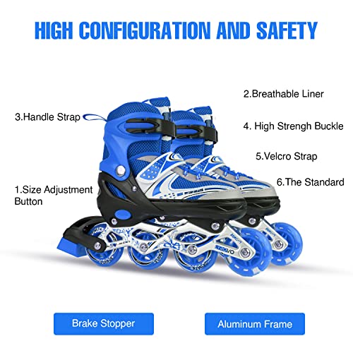 Lyrovo Adjustable Inline Skates Set for Boys Kids and Girls Skating (M, Blue) - Image 3