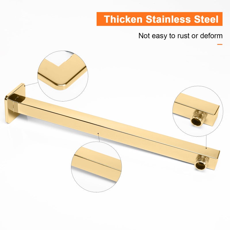 HarJue Shower Arm, Rain Shower Head Extension Extender, With Flange and Teflon Tape, Made of Thicken Stainless Steel for Bathroom Rainfall Shower (16 Inch, Chrome Gold) - Image 3