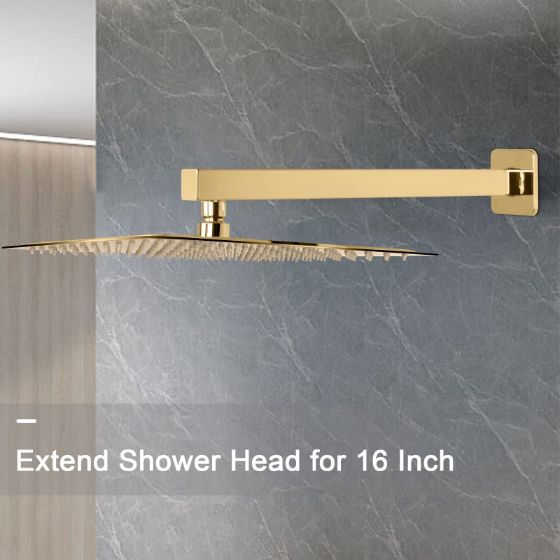 HarJue Shower Arm, Rain Shower Head Extension Extender, With Flange and Teflon Tape, Made of Thicken Stainless Steel for Bathroom Rainfall Shower (16 Inch, Chrome Gold) - Image 4