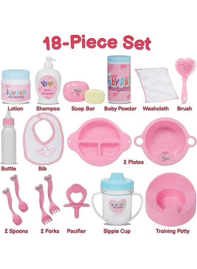 Prextex PREXTEX 18-Piece Baby Doll Accessories Set with Carrying Case - Includes Bottle, Sippy Cup, Pacifier, Bib, Hair Brush, Plates and More, Perfect for Kids, Toddlers, and Girls  - Image 2