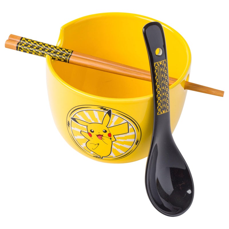 Silver Buffalo Silver Buffalo Pokemon Pikachu Electric Ceramic Ramen Noodle Rice Bowl with Chopsticks and Spoon  Microwave Safe  20 Ounces  - Image 4