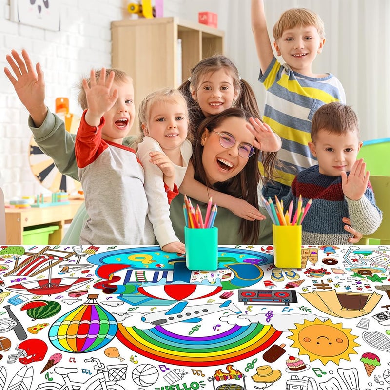 SPERINGEEN Summer Tablecloth Decorations, Coloring Games Kids Summer Activities Crafts Poster Pages Banner Table Cover Party Favors for Family or Classroom School Party Decor - Image 3