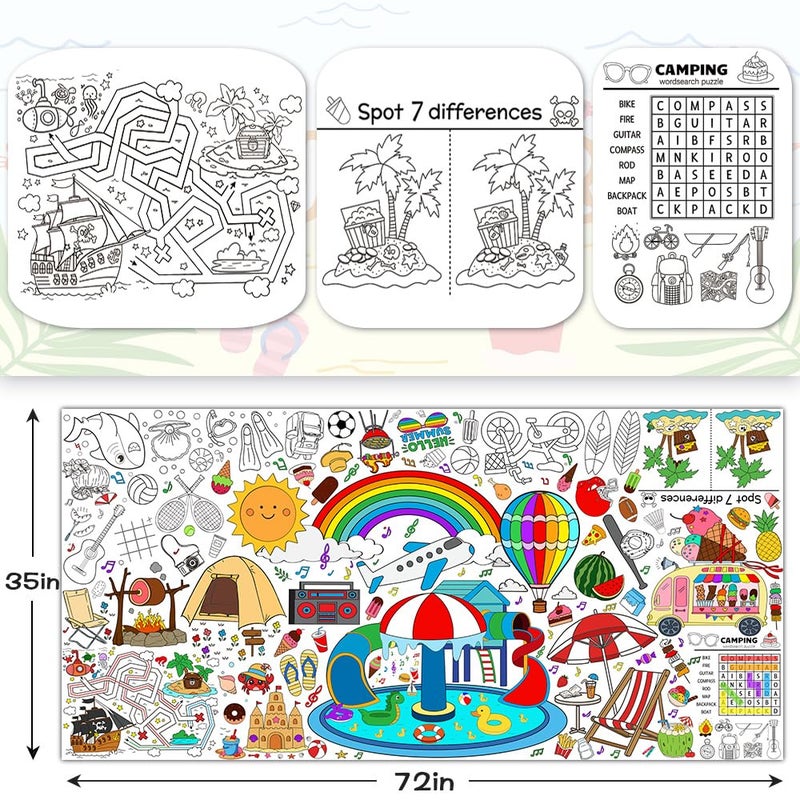 SPERINGEEN Summer Tablecloth Decorations, Coloring Games Kids Summer Activities Crafts Poster Pages Banner Table Cover Party Favors for Family or Classroom School Party Decor - Image 2