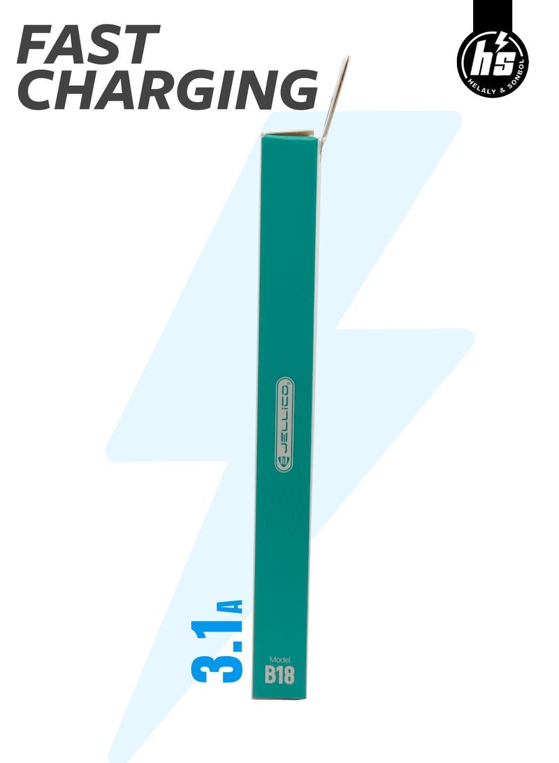 اتش اس كابل شحن USB إلى Type-C بقوة 3.1 أمبير – طرف استانلس متين – موديل B18 - Image 3